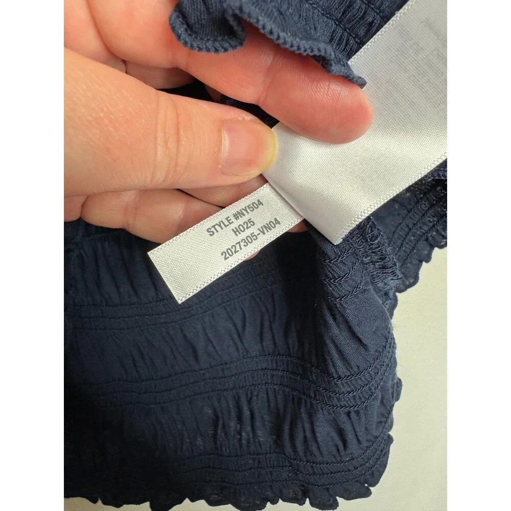 Madewell Large Smocked Boatneck Top Midnight Navy Cotton Puff Sleeves Ruffle NWT